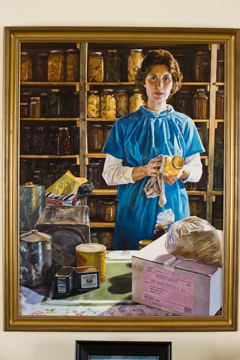 Painting of woman in a storage room