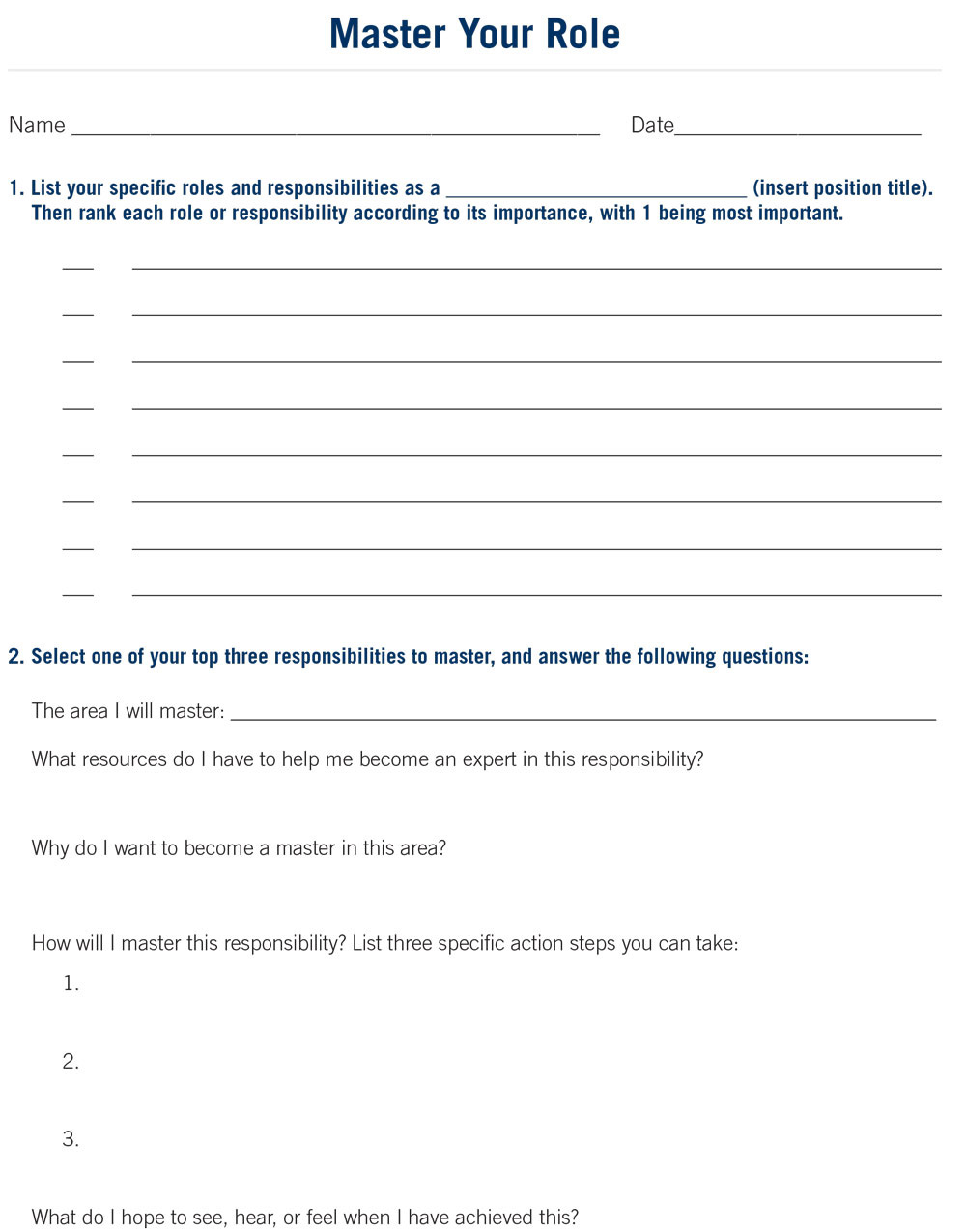 Master your role worksheet