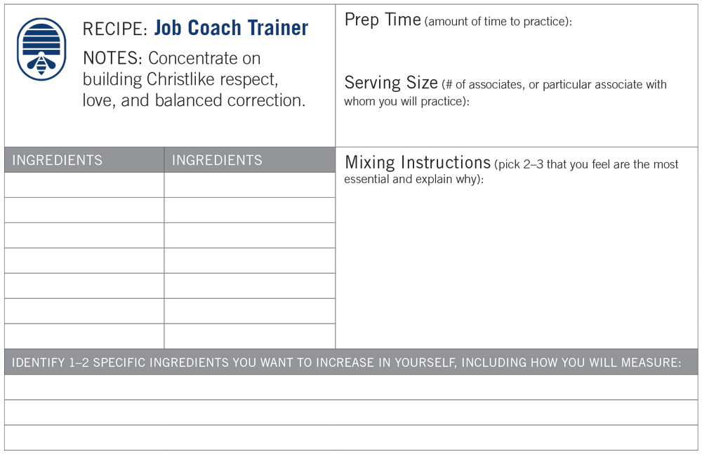 Job Coach Trainer Recipe Card